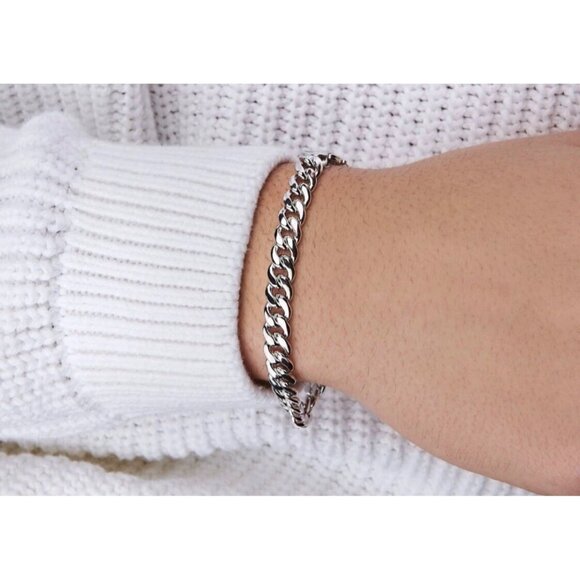 925 Sterling Silver Mens Cuban Link Chain Bracelet 7mm - Picture 5 of 5